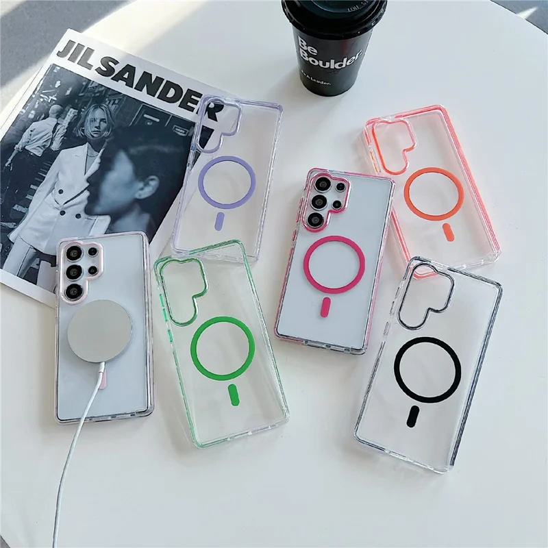 For Samsung Galaxy S24 Ultra Magnetic Case Clear TPU Phone Back Cover - Orange