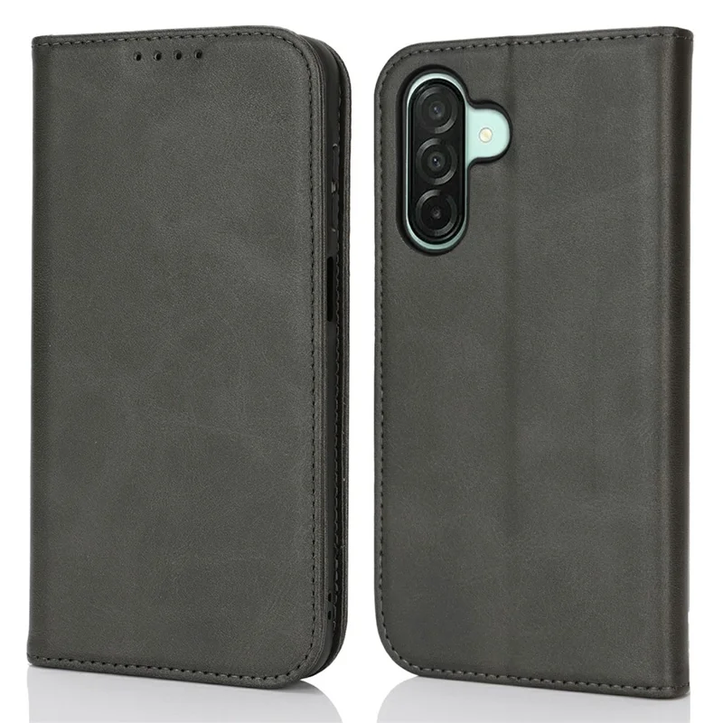 For Samsung Galaxy A26 5G Case PU Leather Calf Textured Magnetic Closing Smart Phone Cover - Black