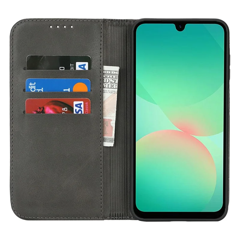 For Samsung Galaxy A26 5G Case PU Leather Calf Textured Magnetic Closing Smart Phone Cover - Black