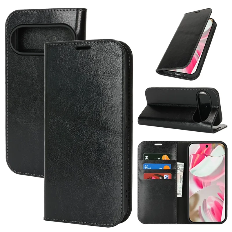 For Google Pixel 10 / 10 Pro Case Crazy Horse Texture Split Leather Wallet Phone Cover - Black