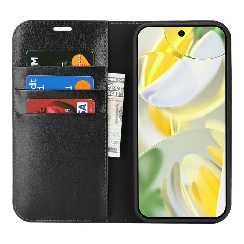 For Google Pixel 10 Pro XL Case Crazy Horse Texture Split Leather Wallet Phone Cover - Black