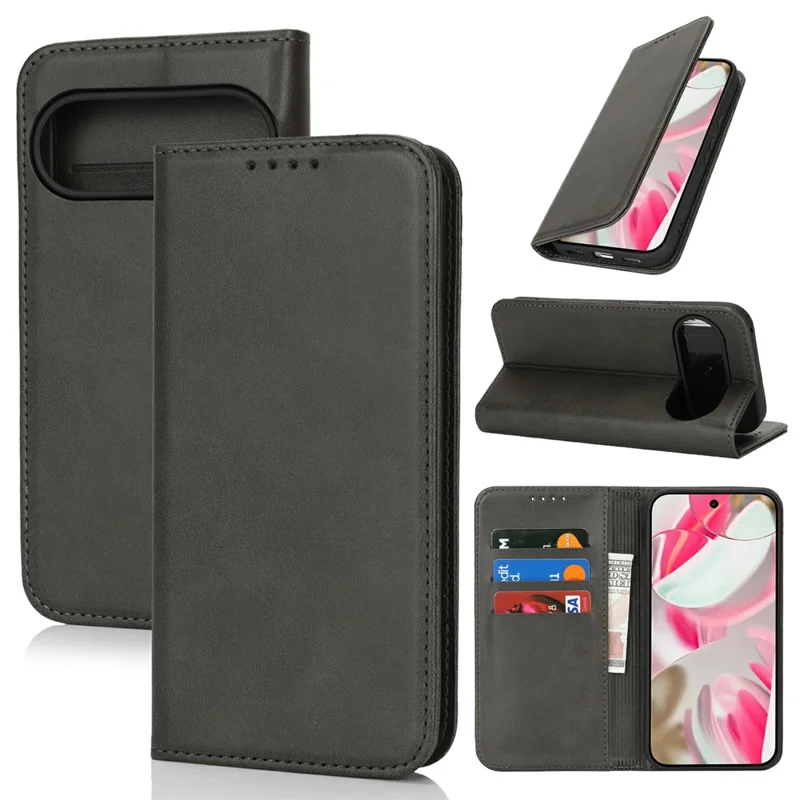 Capa para Google Pixel 10 / 10 Pro em Couro PU Texturizado de Bezerro com Fechamento Magnético para Smartphone - Preto