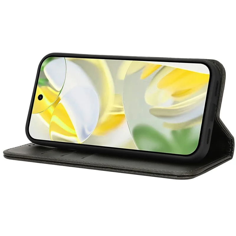 Capa para Google Pixel 10 Pro XL em Couro PU Texturizado de Bezerro com Fechamento Magnético para Smartphone - Preto