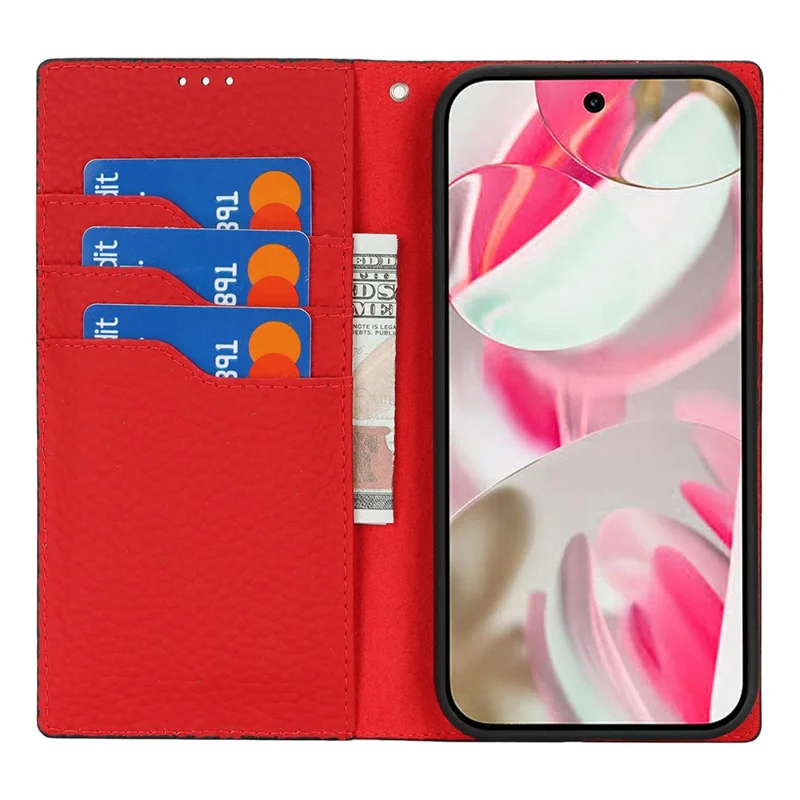 Per Google Pixel 10 / 10 Pro Custodia Portafoglio in Vera Pelle di Mucca Cover per Telefono Texture Liscia - Nero
