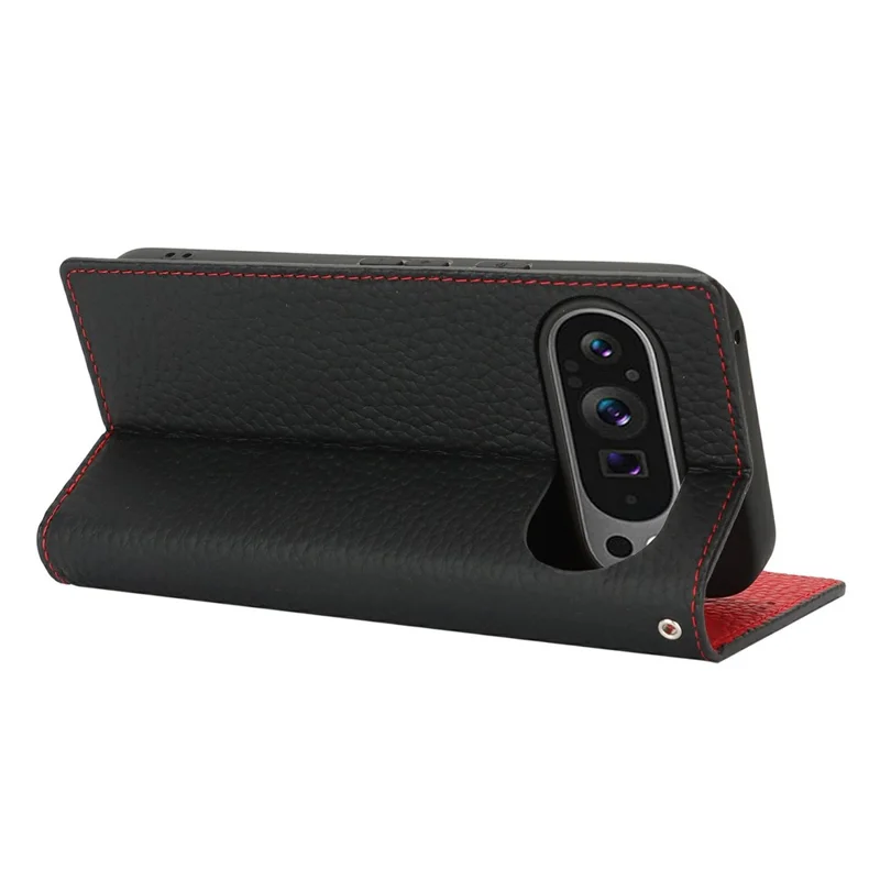 Per Google Pixel 10 / 10 Pro Custodia Portafoglio in Vera Pelle di Mucca Cover per Telefono Texture Liscia - Nero