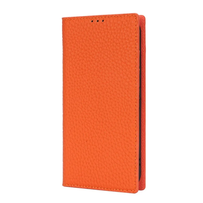 Für Google Pixel 10 Pro XL Wallet Case Echtes Rindsleder Handyhülle Litchitextur - Orange