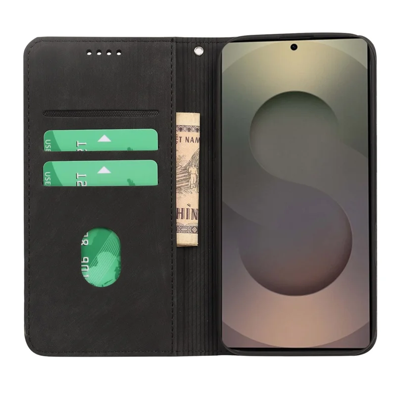For Samsung Galaxy A26 5G Case Strong Magnetic Leather Wallet Phone Cover with Striped Texture - Black