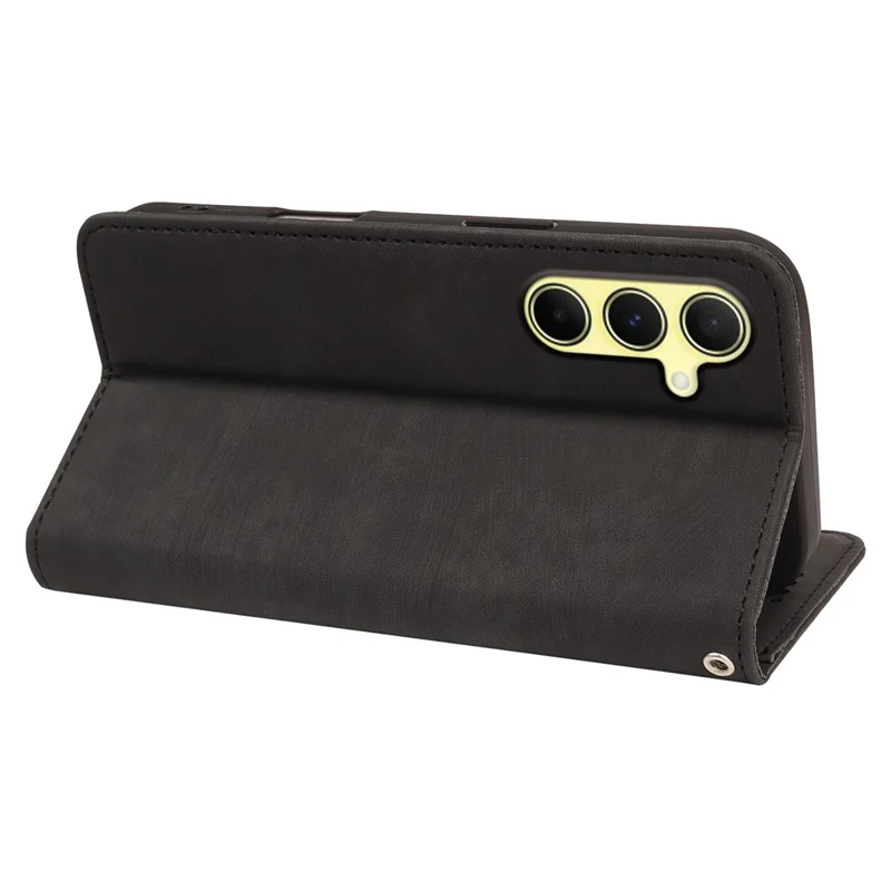 For Samsung Galaxy A26 5G Case Strong Magnetic Leather Wallet Phone Cover with Striped Texture - Black