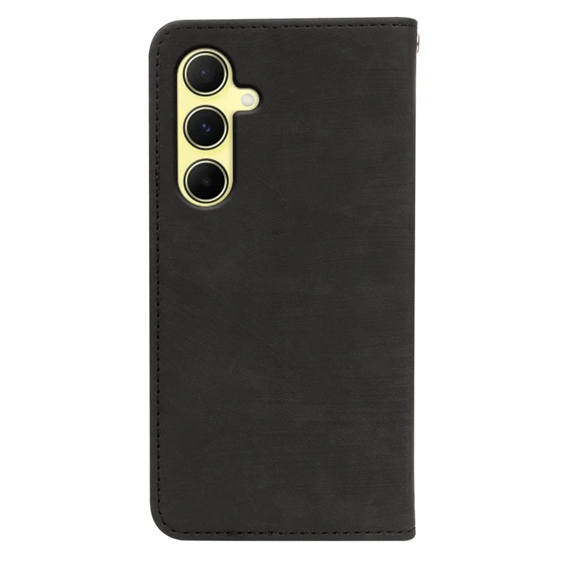 For Samsung Galaxy A26 5G Case Strong Magnetic Leather Wallet Phone Cover with Striped Texture - Black
