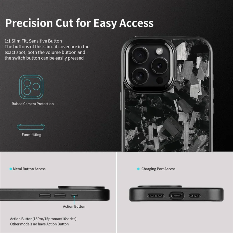 For iPhone 16 Pro Magnetic Case Large Texture Aramid Fiber + TPU Phone Cover with Metal Lens Frame - Black Lens Frame + Black