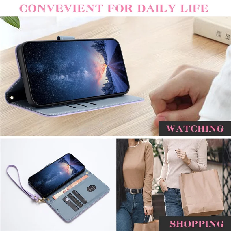 For Honor 400 5G (Global) Case Bowknot Decor Wallet Leather Phone Cover with Wrist Strap - Purple