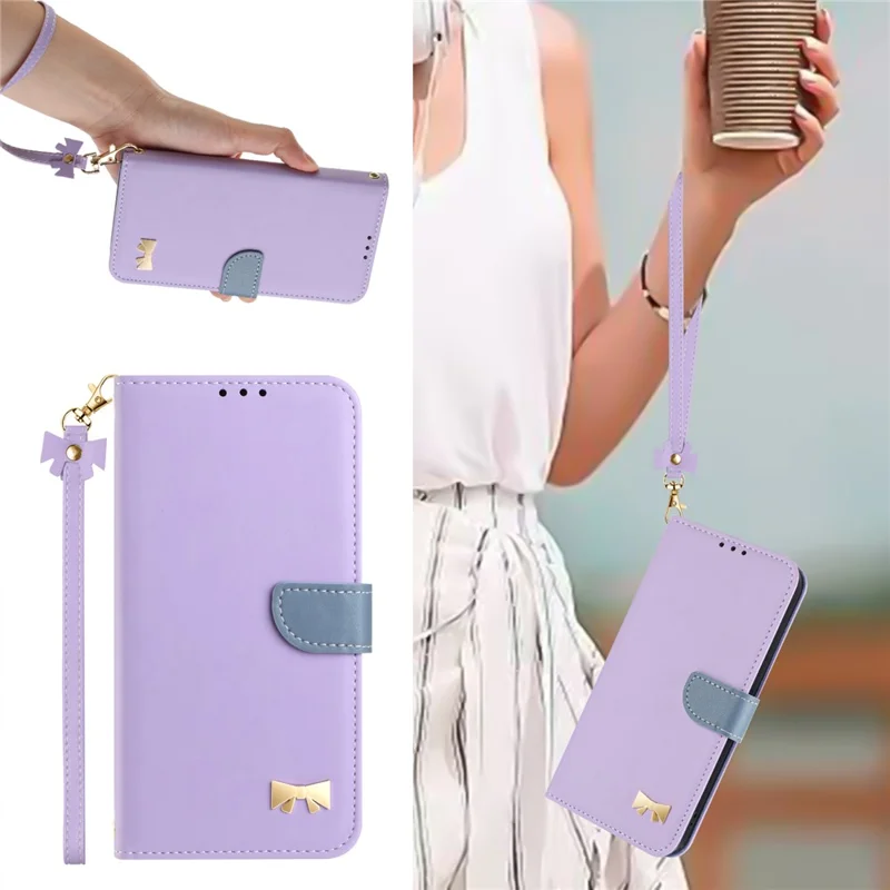 For Honor 400 5G (Global) Case Bowknot Decor Wallet Leather Phone Cover with Wrist Strap - Purple