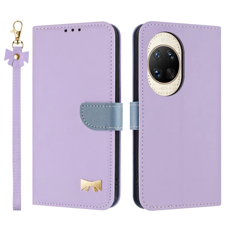 For Huawei nova 14 Ultra 5G Case Bowknot Decor Wallet Leather Phone Cover with Wrist Strap - Purple