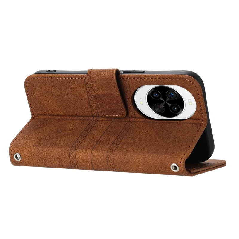 For Huawei nova 14 Pro 5G Case Wallet Skin-Touch Leather Imprinted Phone Cover with Wrist Strap - Brown