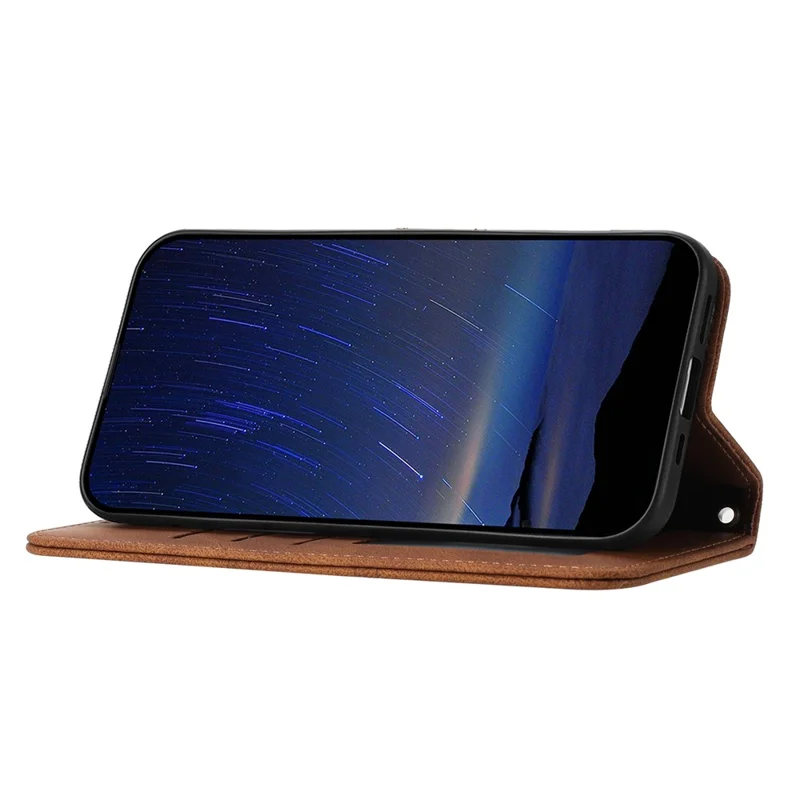 For Huawei nova 14 Pro 5G Case Wallet Skin-Touch Leather Imprinted Phone Cover with Wrist Strap - Brown