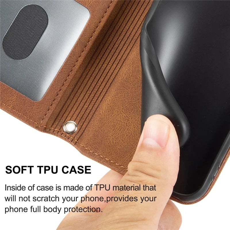 For Huawei nova 14 Pro 5G Case Wallet Skin-Touch Leather Imprinted Phone Cover with Wrist Strap - Brown