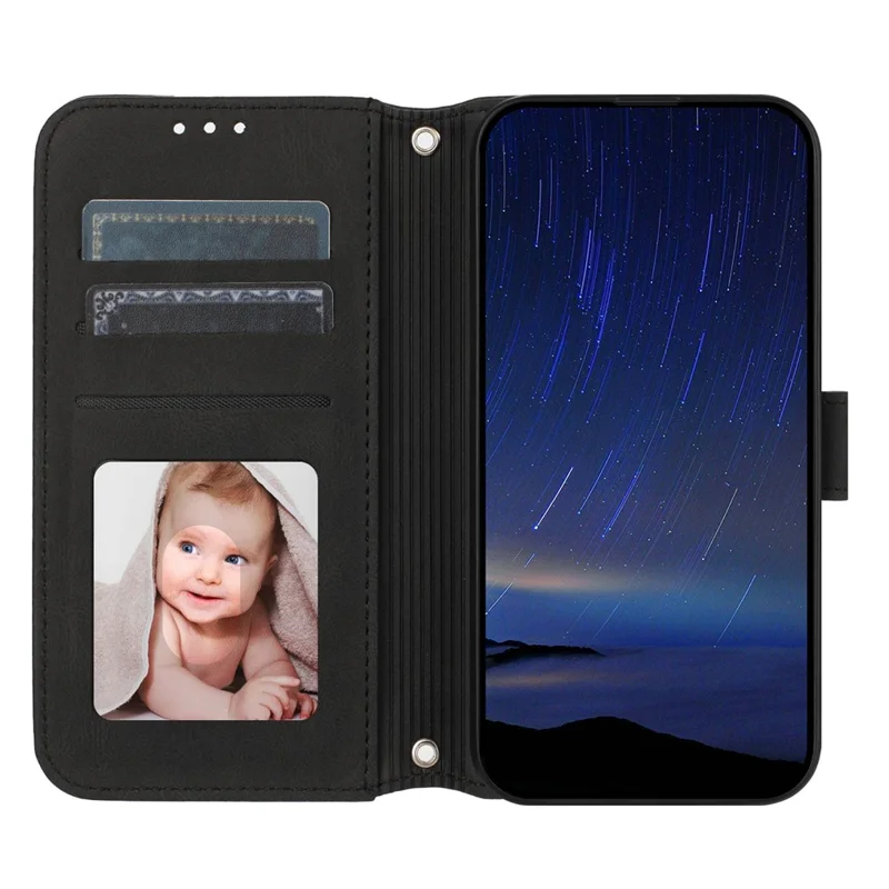 For Huawei nova 14 Ultra 5G Case Wallet Skin-Touch Leather Imprinted Phone Cover with Wrist Strap - Black