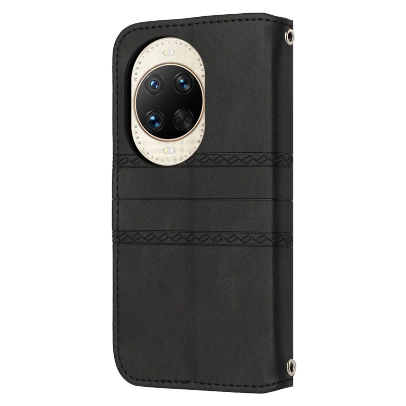 For Huawei nova 14 Ultra 5G Case Wallet Skin-Touch Leather Imprinted Phone Cover with Wrist Strap - Black
