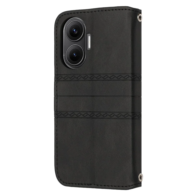 For Xiaomi Poco F7 5G / Redmi Turbo 4 Pro 5G Case Wallet Skin-Touch Leather Imprinted Phone Cover with Wrist Strap - Black