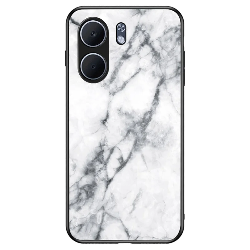 For Oppo A5x 4G / 5G Case Marble Pattern Tempered Glass + PC + TPU Protective Phone Cover - White Marble