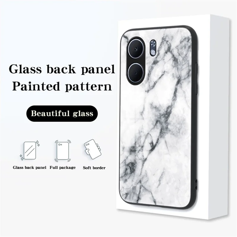 For Oppo A5x 4G / 5G Case Marble Pattern Tempered Glass + PC + TPU Protective Phone Cover - White Marble