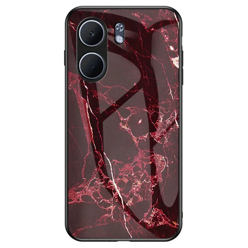 For Oppo A5x 4G / 5G Case Marble Pattern Tempered Glass + PC + TPU Protective Phone Cover - Blood Red Marble