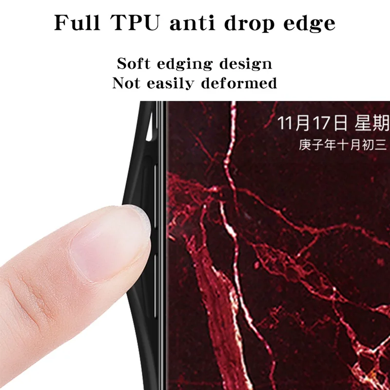 For Oppo A5x 4G / 5G Case Marble Pattern Tempered Glass + PC + TPU Protective Phone Cover - Blood Red Marble