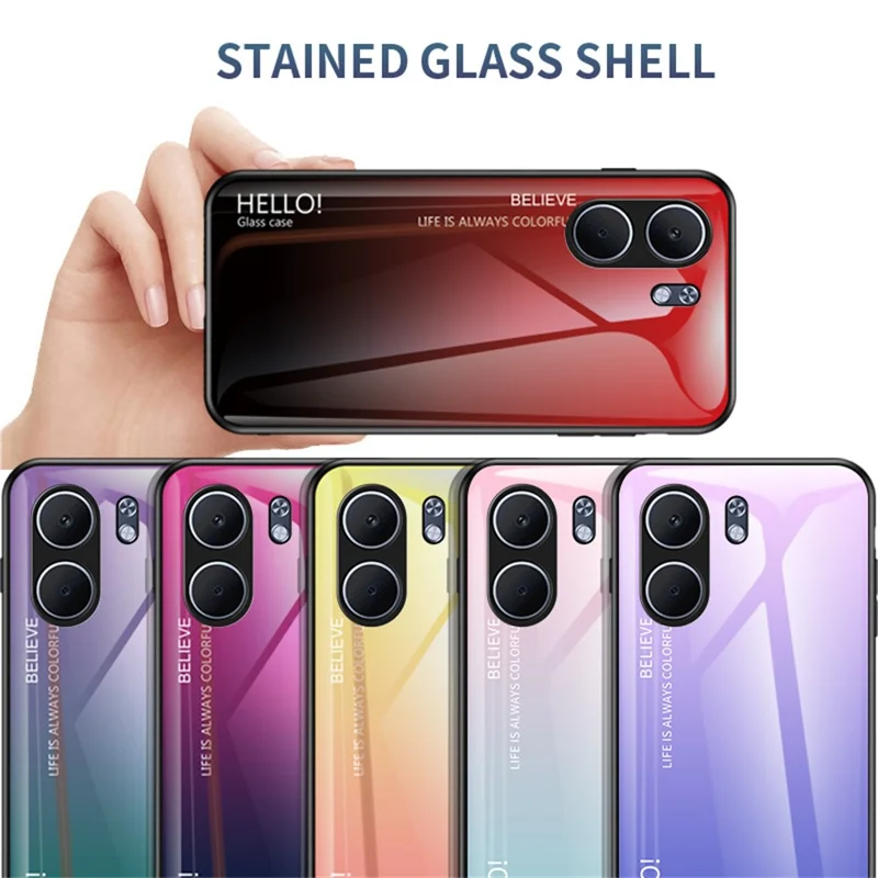 Til Oppo A5x 4G / 5G hylse mod ridser med tempered glas + PC + TPU telefonbeskyttelse - Gradient sort grå