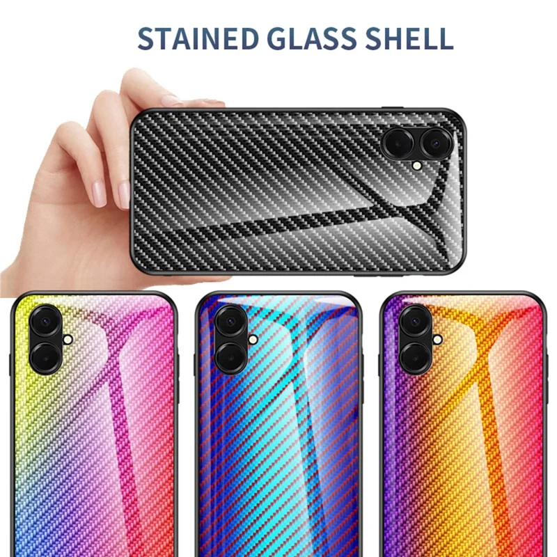 For Samsung Galaxy A07 4G Case Tempered Glass Shockproof Phone Cover - Black Fiber