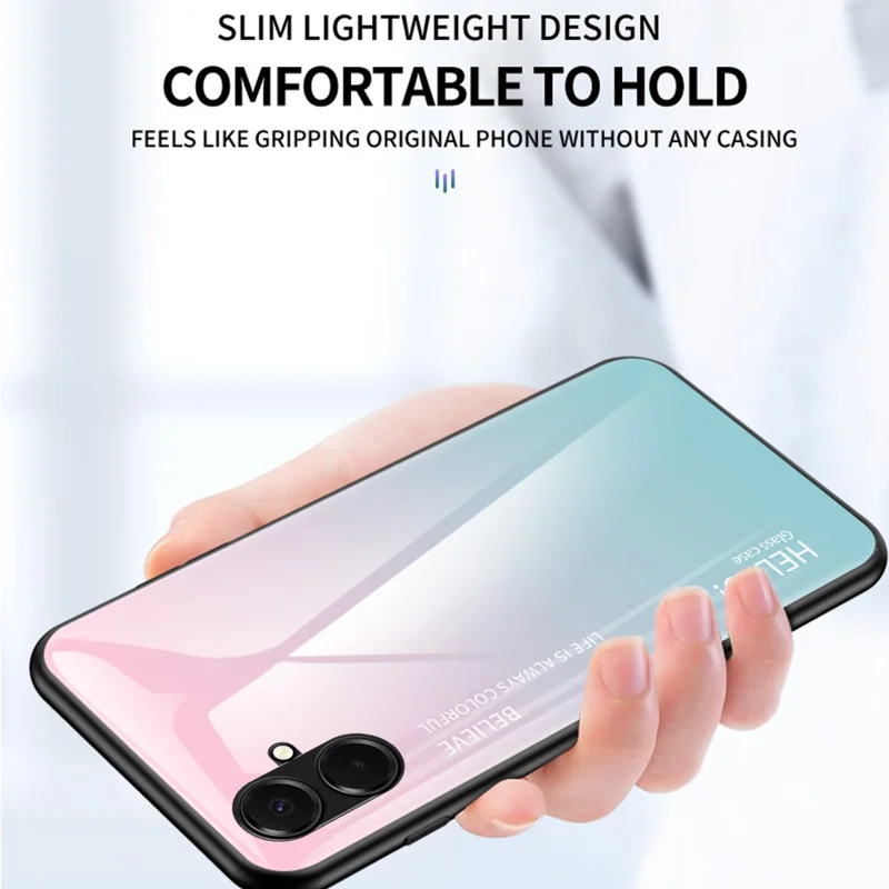 For Samsung Galaxy A07 4G Case Anti-Scratch Tempered Glass + PC + TPU Phone Cover - Gradient Pink Blue