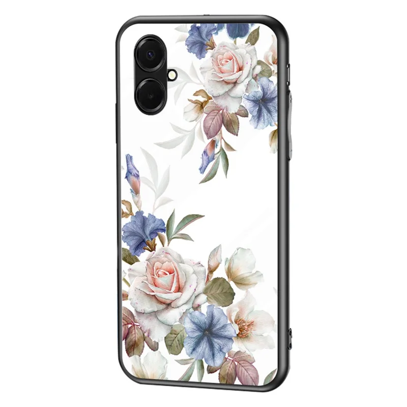 For Samsung Galaxy A07 4G Case Floral Pattern TPU + Tempered Glass Protective Phone Cover - White Flower Bush