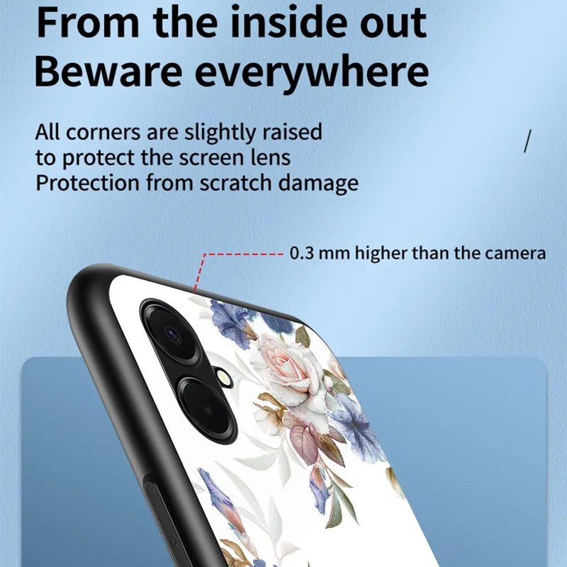 For Samsung Galaxy A07 4G Case Floral Pattern TPU + Tempered Glass Protective Phone Cover - White Flower Bush