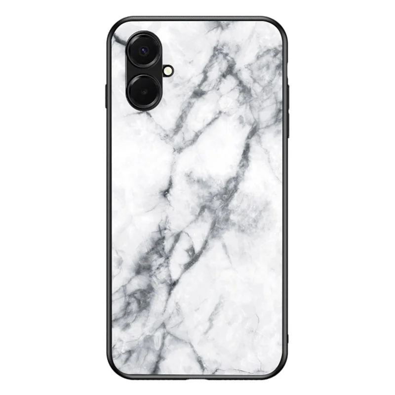 For Samsung Galaxy A07 4G Case Marble Pattern Tempered Glass + PC + TPU Protective Phone Cover - White Marble