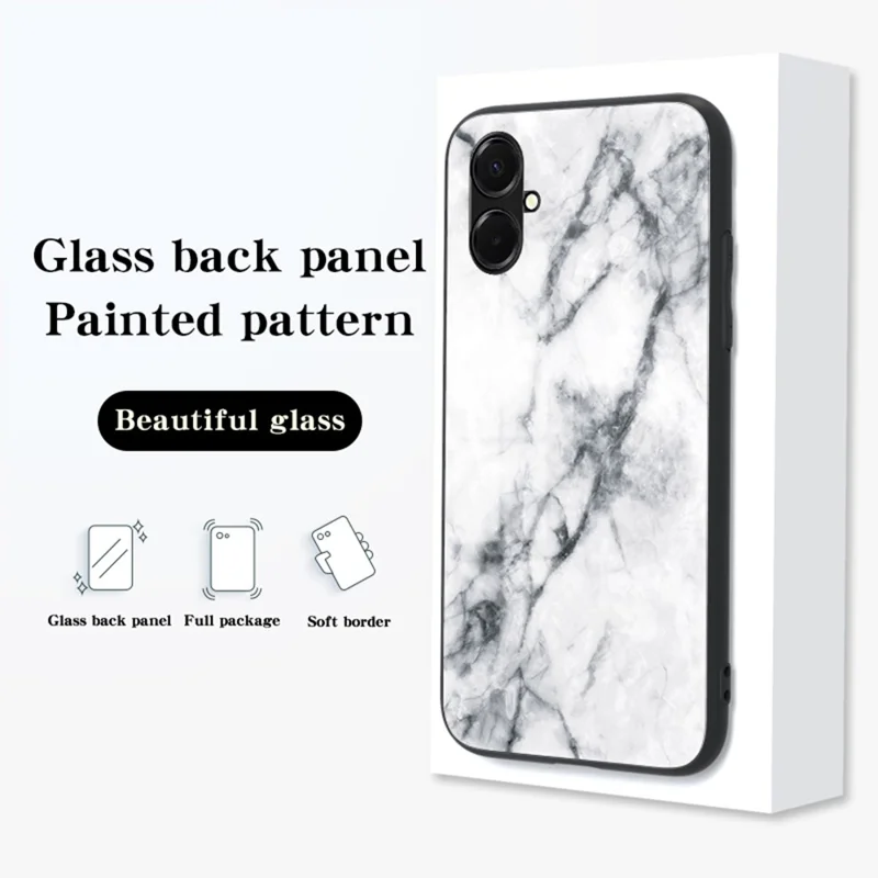 For Samsung Galaxy A07 4G Case Marble Pattern Tempered Glass + PC + TPU Protective Phone Cover - White Marble