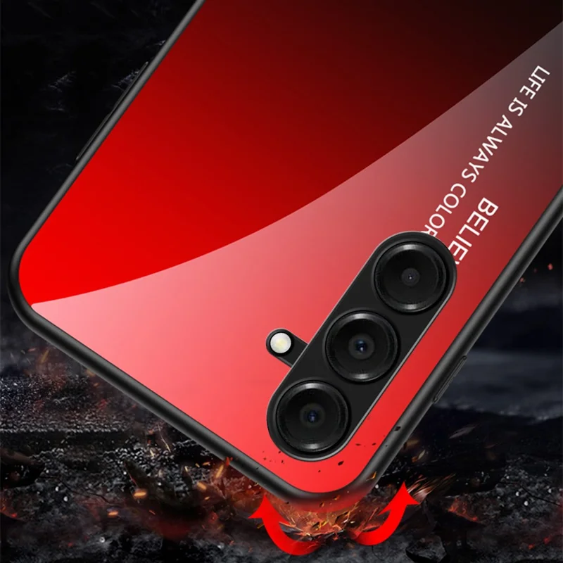 For Samsung Galaxy A17 5G / A17 4G / A26 5G Case Anti-Scratch Tempered Glass + PC + TPU Phone Cover - Gradient Red Black
