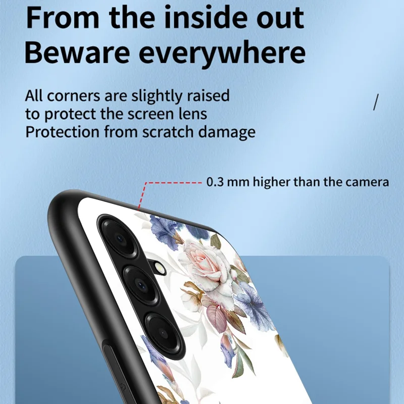 For Samsung Galaxy A17 5G Case Floral Pattern TPU + Tempered Glass Protective Phone Cover - White Flower Bush