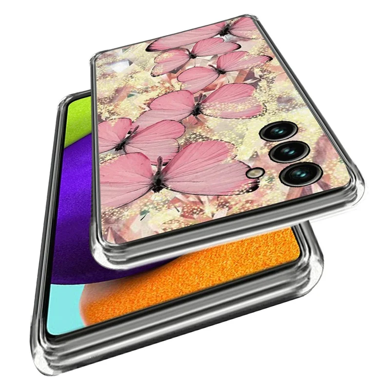 Capa Resistente a Choques com Impressão de Padrão IMD para Samsung Galaxy A14 5G / A14 4G, Capa Protetora Flexível em TPU - Borboletas Cor-de-Rosa