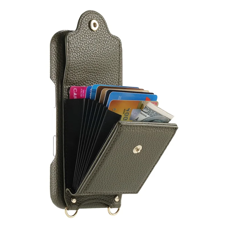 For Samsung Galaxy A16 5G  /  4G Case Mirror Card Holder Litchi Texture Leather Phone Back Cover with Long Strap - Midnight Green