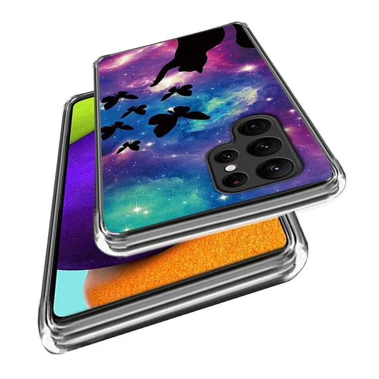 For Samsung Galaxy S23 Ultra Pattern Printing IMD Ultra Slim Phone Case Scratch-resistant TPU Protective Cover - Cat and Butterflies