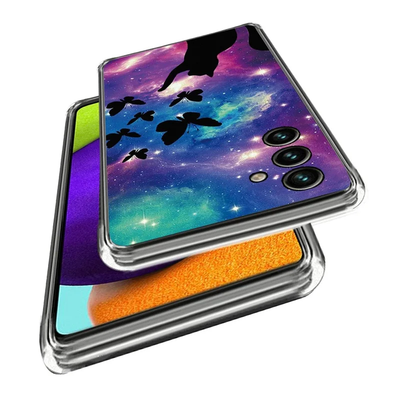 For Samsung Galaxy A14 5G / A14 4G Pattern Printing IMD Anti-scratch Soft TPU Cover Drop-proof Cell Phone Case - Cat and Butterflies