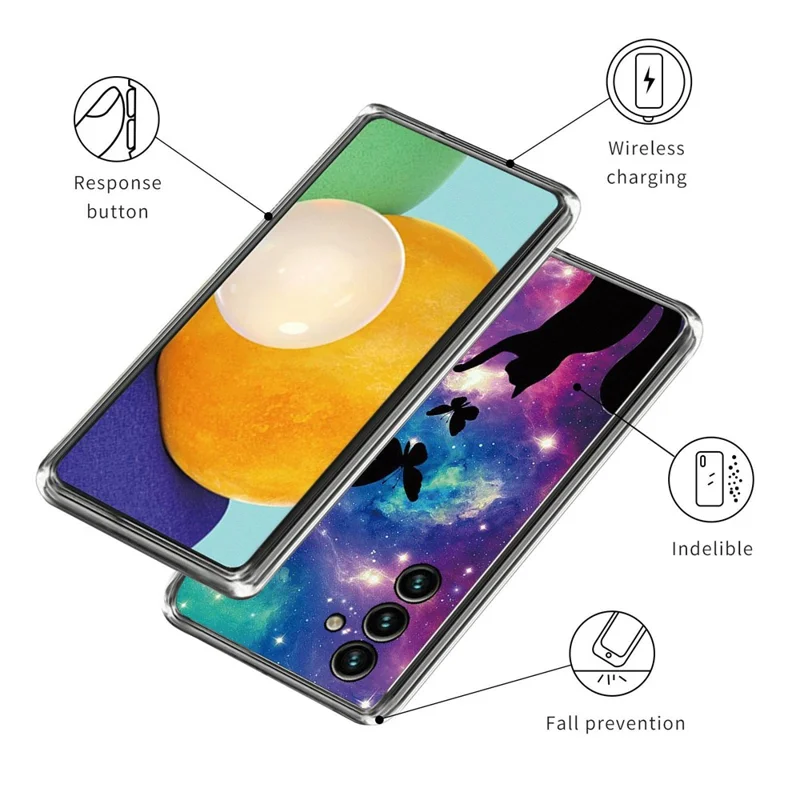 For Samsung Galaxy A14 5G / A14 4G Pattern Printing IMD Anti-scratch Soft TPU Cover Drop-proof Cell Phone Case - Cat and Butterflies