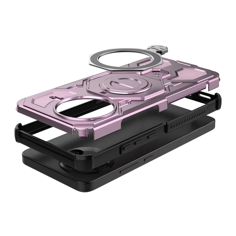 For Xiaomi Redmi K80 5G  /  Poco F7 Pro 5G Magnetic Case Rotating Metal Kickstand PC + TPU Phone Back Cover - Pink