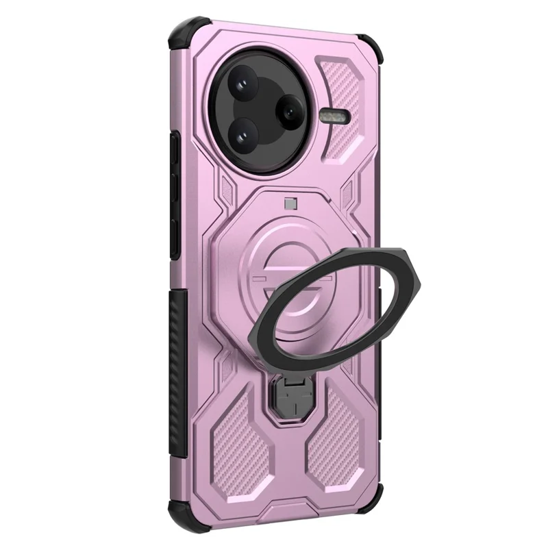 For Xiaomi Redmi K80 5G  /  Poco F7 Pro 5G Magnetic Case Rotating Metal Kickstand PC + TPU Phone Back Cover - Pink
