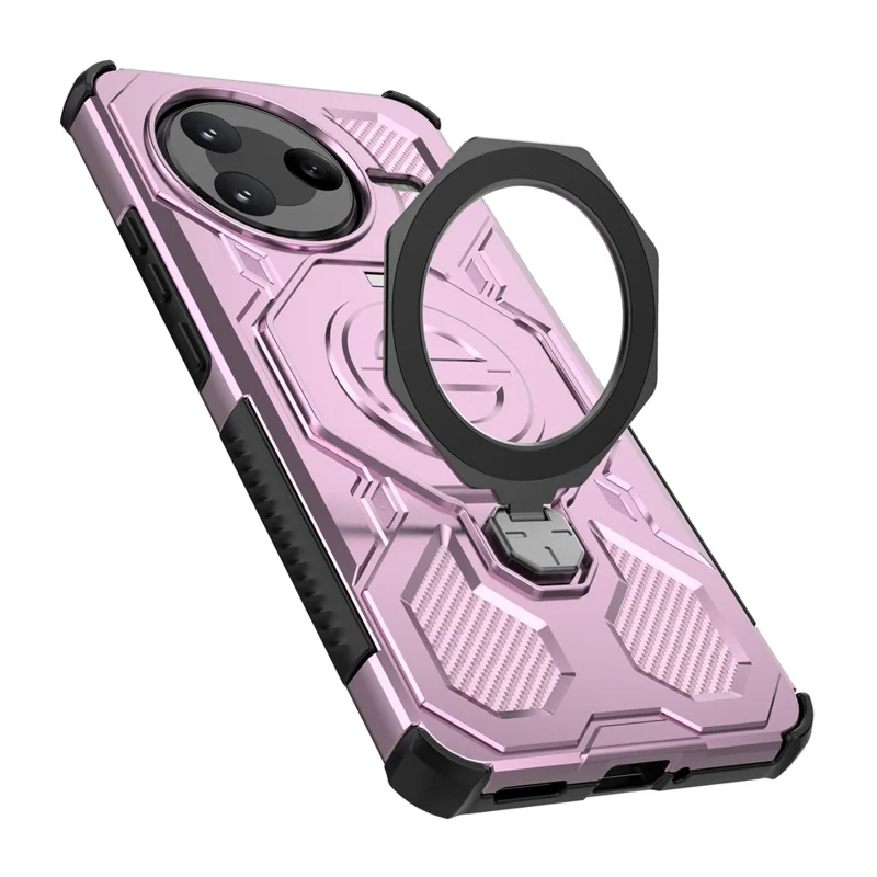 For Xiaomi Redmi K80 5G  /  Poco F7 Pro 5G Magnetic Case Rotating Metal Kickstand PC + TPU Phone Back Cover - Pink