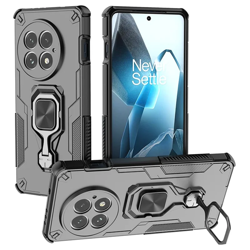 Funda para OnePlus 13 con Anillo Giratorio y Soporte Plegable, Carcasa Híbrida PC + TPU Antigolpes - Negro