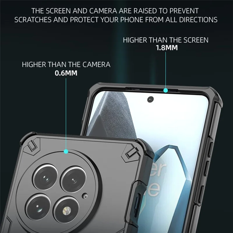 Funda para OnePlus 13 con Anillo Giratorio y Soporte Plegable, Carcasa Híbrida PC + TPU Antigolpes - Negro