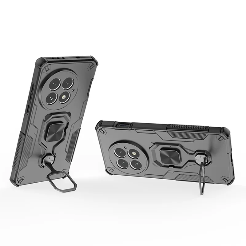 Funda para OnePlus 13 con Anillo Giratorio y Soporte Plegable, Carcasa Híbrida PC + TPU Antigolpes - Negro