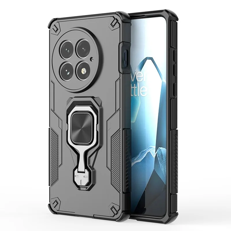 Funda para OnePlus 13 con Anillo Giratorio y Soporte Plegable, Carcasa Híbrida PC + TPU Antigolpes - Negro