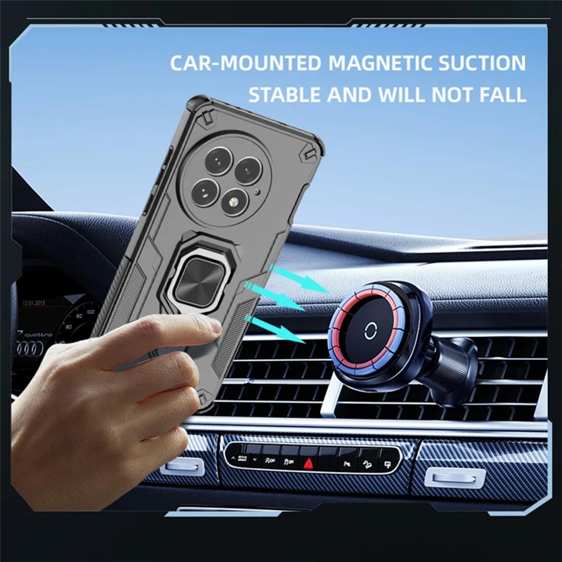 Funda para OnePlus 13 con Anillo Giratorio y Soporte Plegable, Carcasa Híbrida PC + TPU Antigolpes - Negro