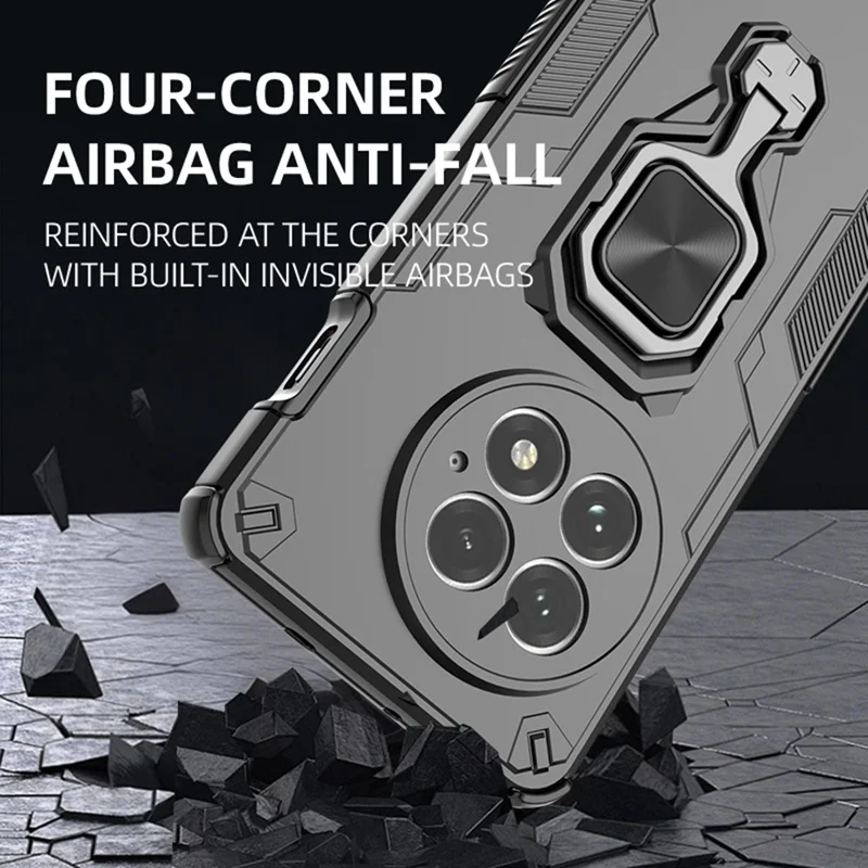 Funda para OnePlus 13 con Anillo Giratorio y Soporte Plegable, Carcasa Híbrida PC + TPU Antigolpes - Negro
